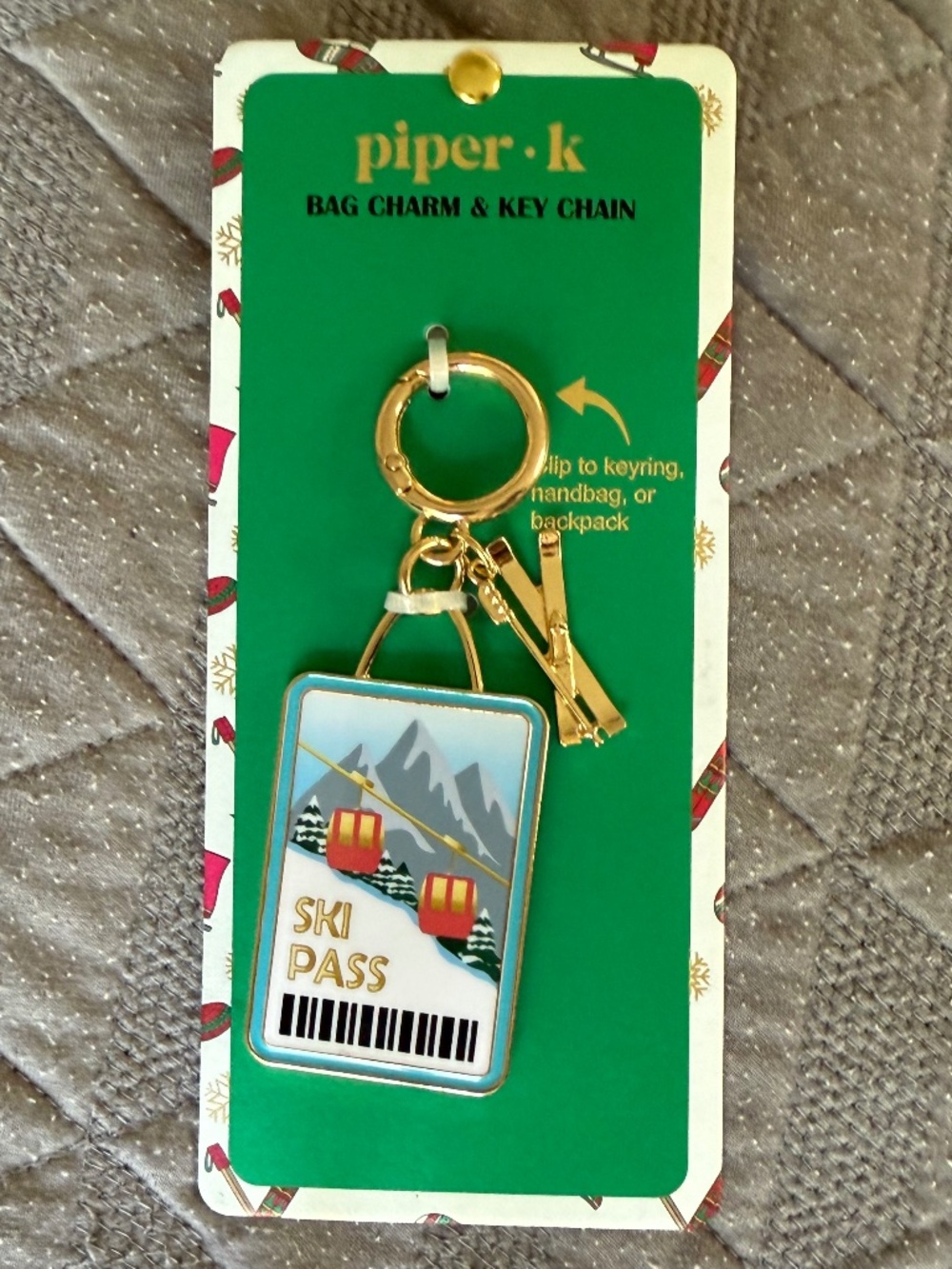 NWT Piper K Ski Pass Bag Charm Keychain